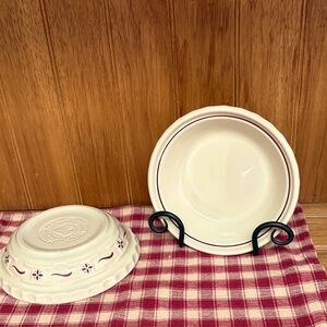 Set of 2 Longaberger Woven Tradition SMALL Ivory w/ Red Pie plates. 7-1/4” Round